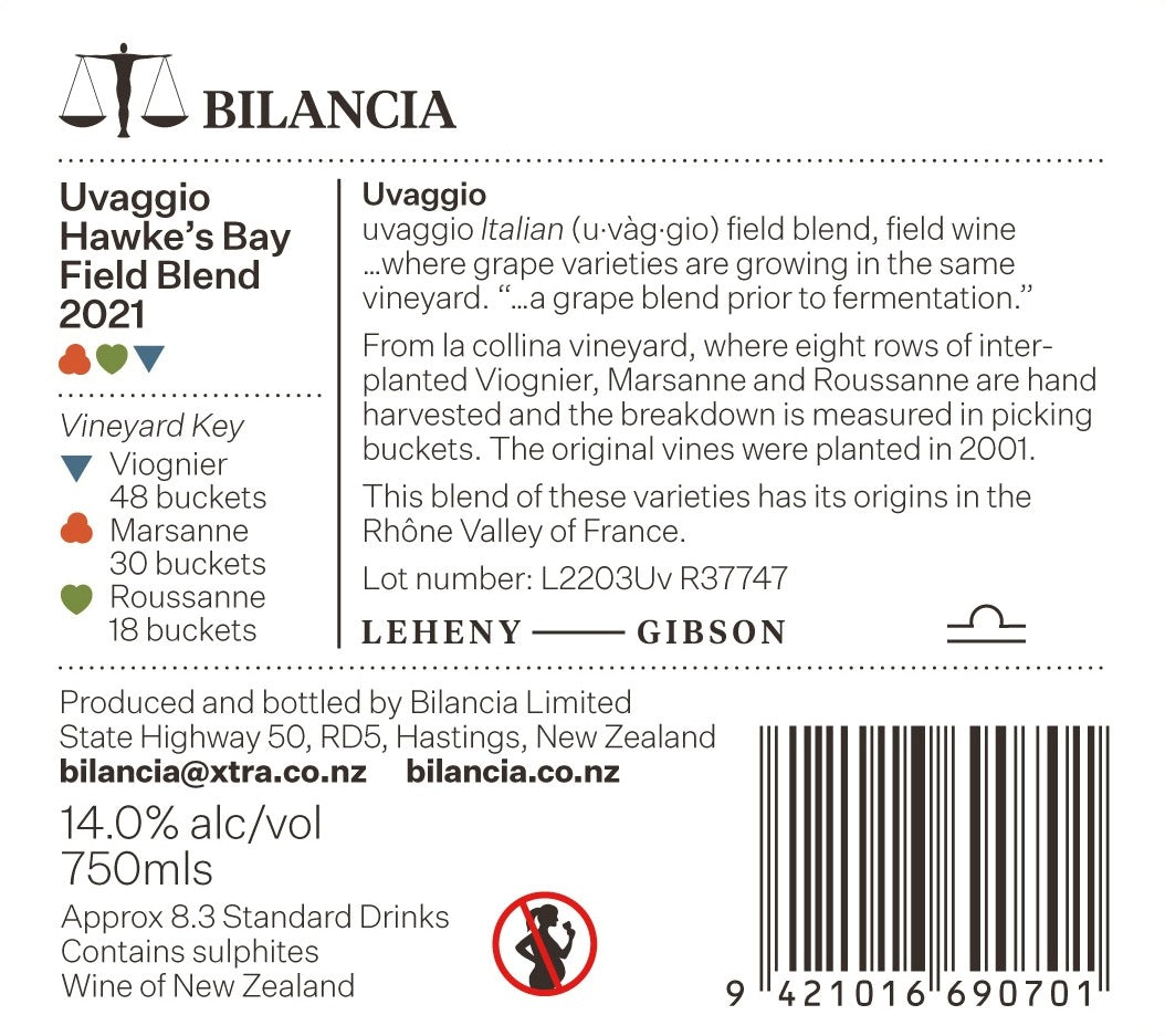 2021 Uvaggio Back label